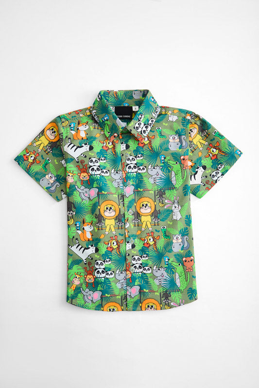 Boys jungle print shirt in olive color