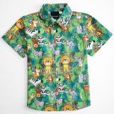 boys olive shirt in cotton with jungle animal print