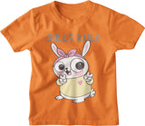 Orange Kids Cotton Tshirt from Kidswear Brand - Cute and Cool with print that has a rabbit and quote that says Girls Rule