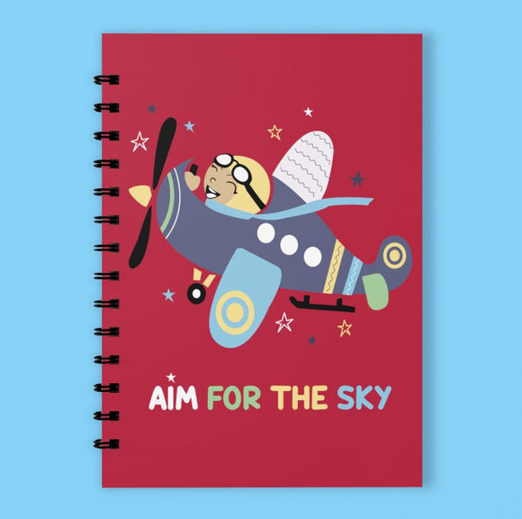 A5 Spiral 150 Pages Aim For The Sky Deep Red Print Notebook - Cute and Cool Kidswear