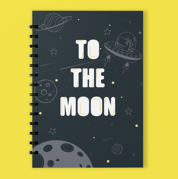 A5 Spiral 150 Pages Black To The Moon Print Notebook - Cute and Cool Kidswear