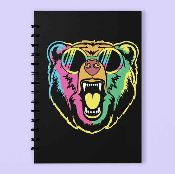 A5 Spiral 150 Pages Cool Bear Black Print Notebook - Cute and Cool Kidswear