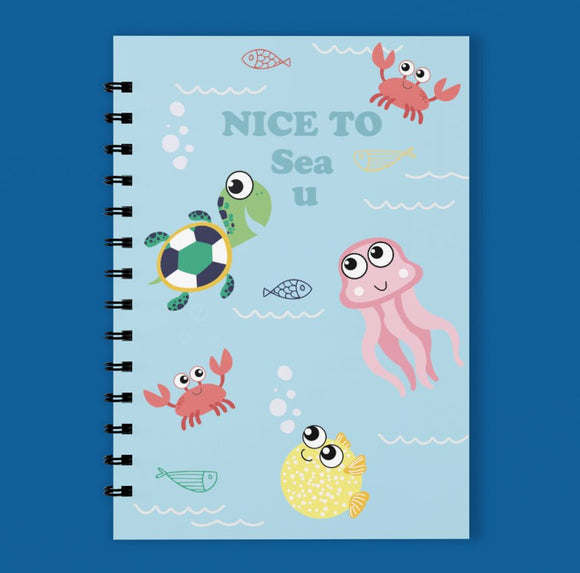 A5 Spiral 150 Pages Deep Sea BFF's Sky Blue Print Notebook - Cute and Cool Kidswear