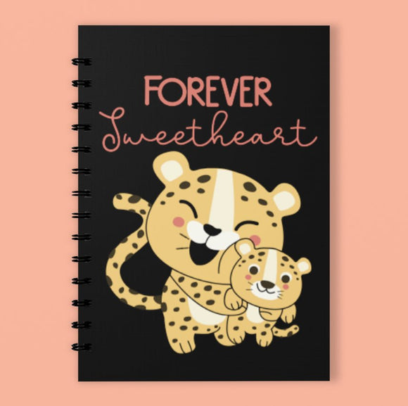 A5 Spiral 150 Pages Forever Sweetheart Black Print Notebook - Cute and Cool Kidswear