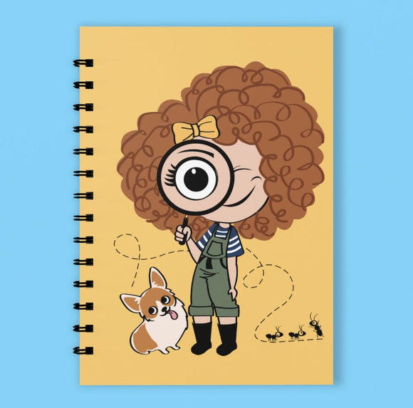 A5 Spiral 150 Pages Girl Explorer Yellow Print Notebook - Cute and Cool Kidswear