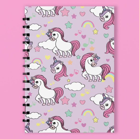 A5 Spiral 150 Pages Lavender Unicorn Clouds Print Notebook - Cute and Cool Kidswear