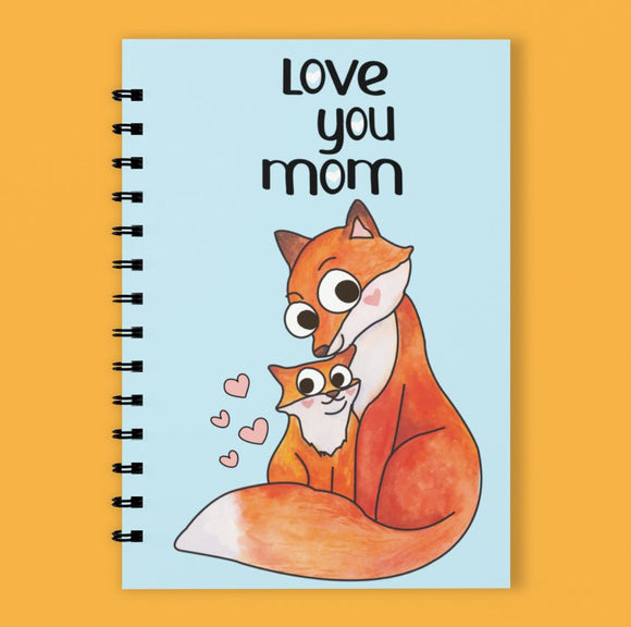 A5 Spiral 150 Pages Love You Mom Fox Sky Blue Print Notebook - Cute and Cool Kidswear