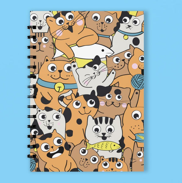 A5 Spiral 150 Pages Orange Cats Print Notebook - Cute and Cool Kidswear