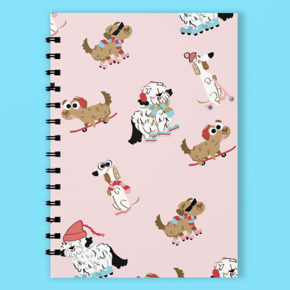 A5 Spiral 150 Pages Pink Dogs Print Notebook - Cute and Cool Kidswear