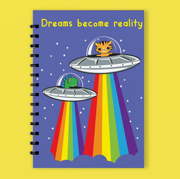 A5 Spiral 150 Pages Royal Blue Space Aliens Print Notebook - Cute and Cool Kidswear