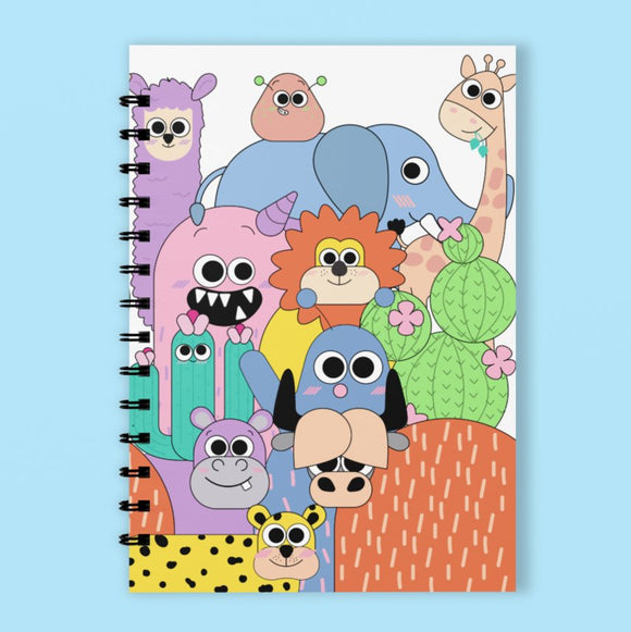 A5 Spiral 150 Pages White Animal Jam Print Notebook - Cute and Cool Kidswear