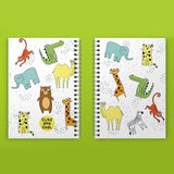 A5 Spiral 150 Pages White Safari Animals Print Notebook - Cute and Cool Kidswear