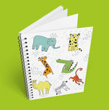 A5 Spiral 150 Pages White Safari Animals Print Notebook - Cute and Cool Kidswear