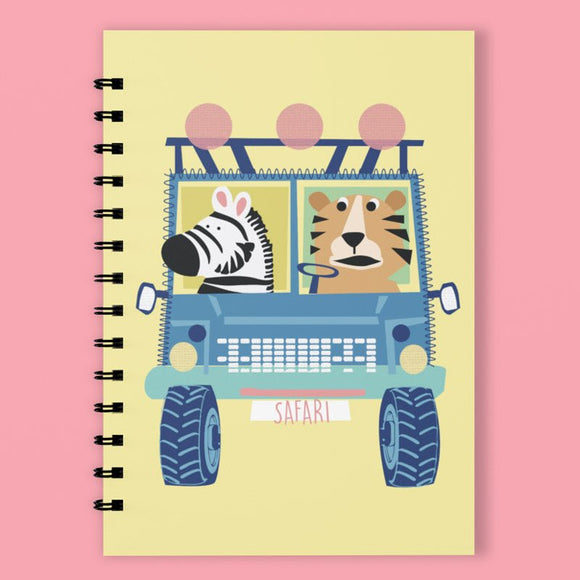 A5 Spiral 150 Pages Yellow Jungle Jeep Print Notebook - Cute and Cool Kidswear