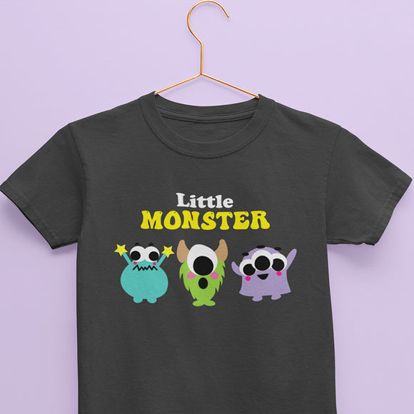 charcoal colour monster print tee for kids