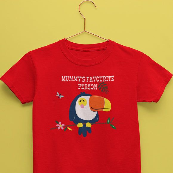 Cute t-shirt for kids in cotton , red color tee for boys with toucan print