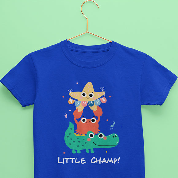 Royal Blue kids tshirt with crocodile , crab and starfish