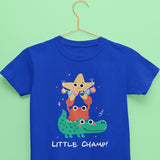 Royal Blue kids tshirt with crocodile , crab and starfish