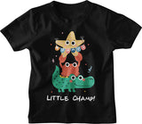 Black tshirt with crocodile starfish crab print in cotton by Cute and Cool idswear