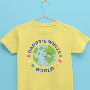 yellow kids cotton t-shirt with globe print suitable for baby and toddler