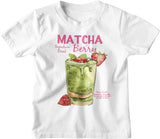 Kids tshirt in white color for kids with a matcha berry print