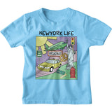 Light blue kids tshirt in cotton with new york print under ₹500