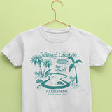 White vacation t-shirt for kids with poolside print