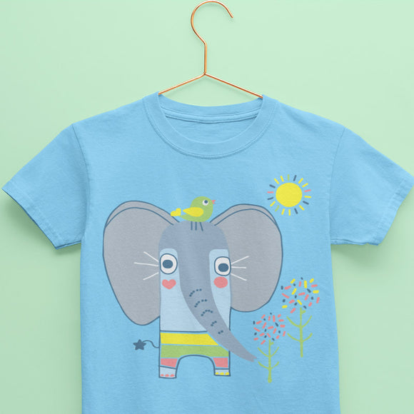 T Shirt for Toddlers Online. Blue Baby Elephant Design T Shits for Kids