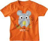 Orange cotton tee for toddlers and kids with mouse design and caption