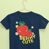 Navy kids cotton tshirt for baby and toddler with strawberry print