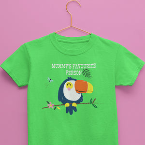 Cute t-shirt for kids in cotton , red color tee for boys with toucan print