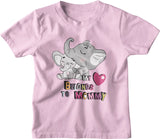 Light Pink Kids Cotton Tshirt with print that has a baby elephant and its mom with text saying My Heart Belongs To Mommy