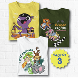 Cotton Tees - Pack of 3- Pirate Octopus, Jungle Racing,Jungle Animals Print