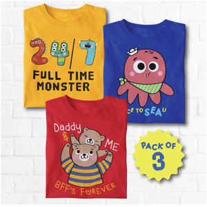 Cotton Tees - Pack of 3-Monster, Octopus,Papa Bear Print